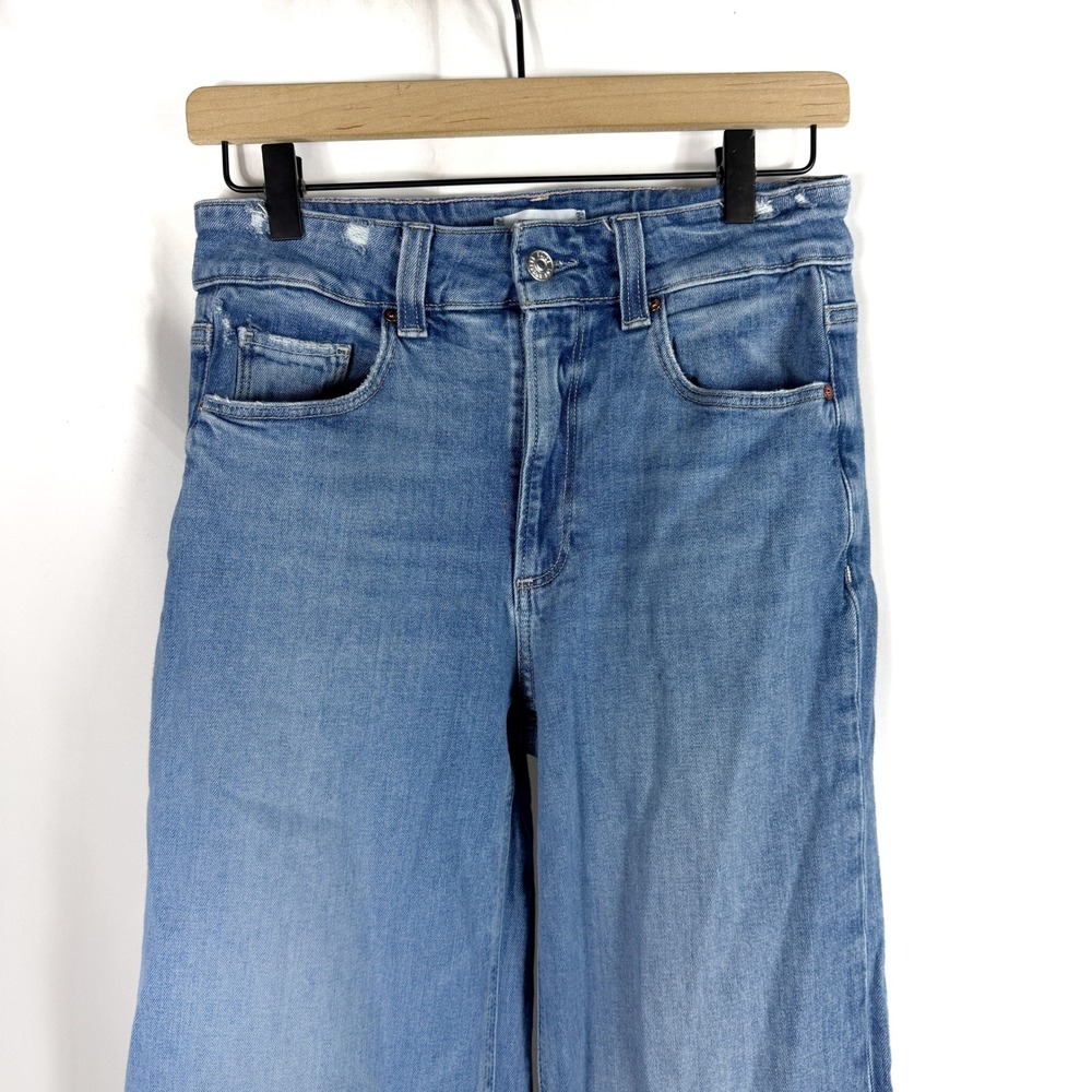 Paige Sasha Ankle Jeans Cuffed Wide Leg Blue High Rise Cropped Denim Womens 27 - Picture 7 of 14